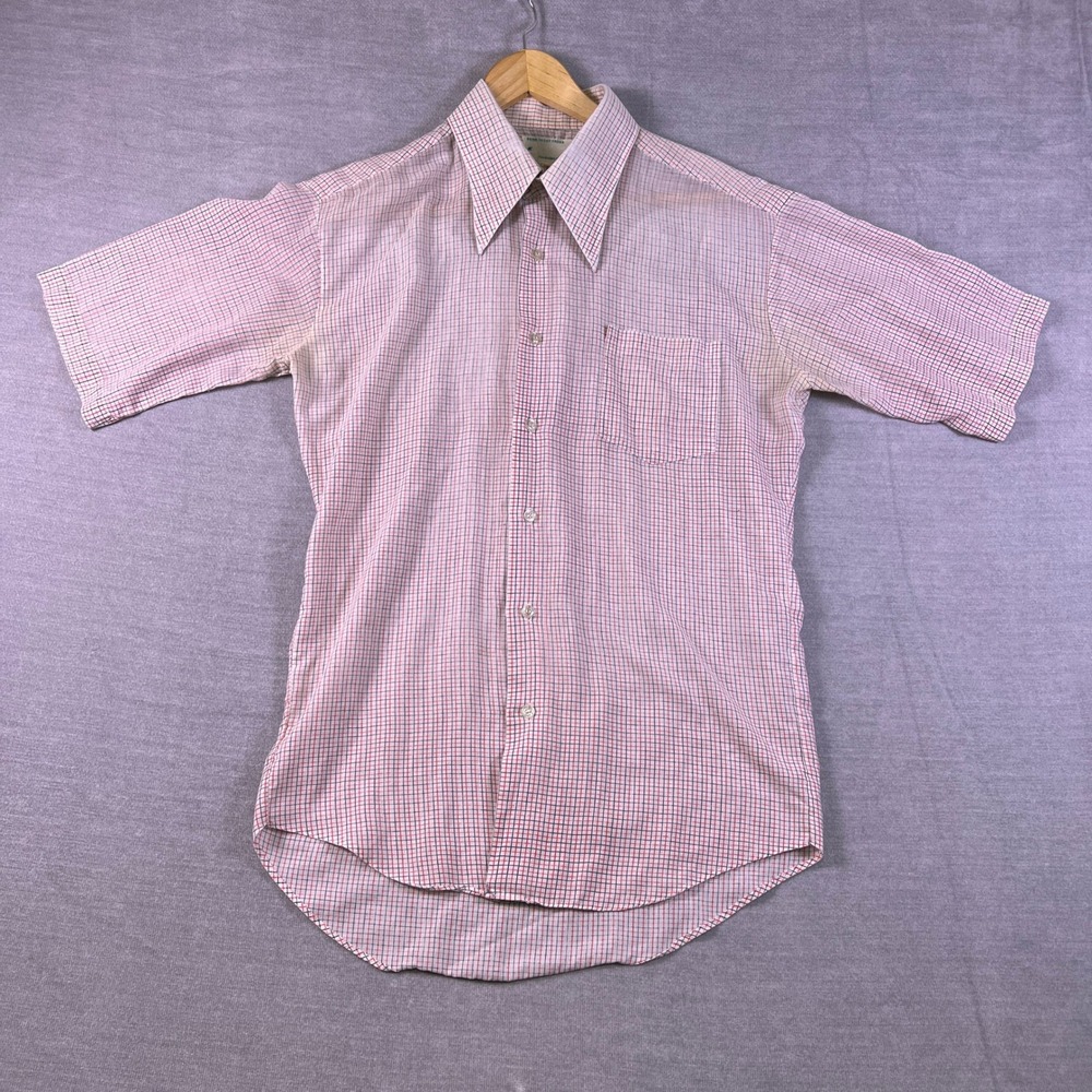Vintage 70s Kmart Permanent Press Plaid Point Collar Button Down Shirt Mens L